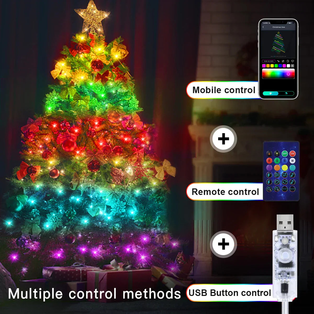 20M Dream Color USB 5V LED String Lights - Bluetooth Music APP RGBIC Addressable Fairy Lights