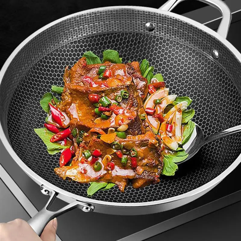 Premium 30cm Stainless Steel Honeycomb Nonstick Skillet Silver