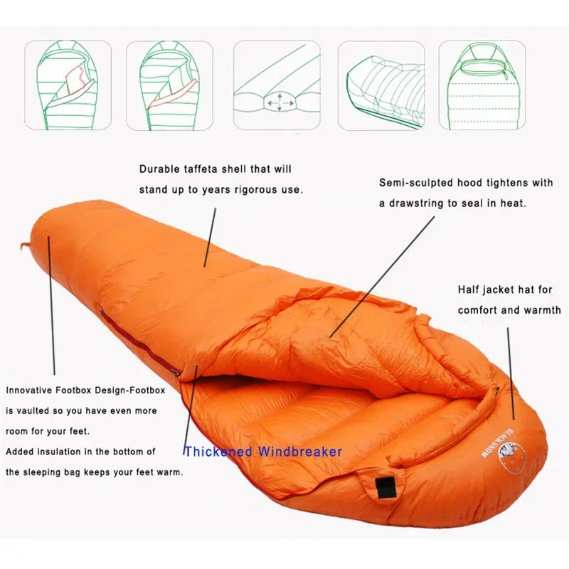 Goose Down Mummy Sleeping Bag Orange