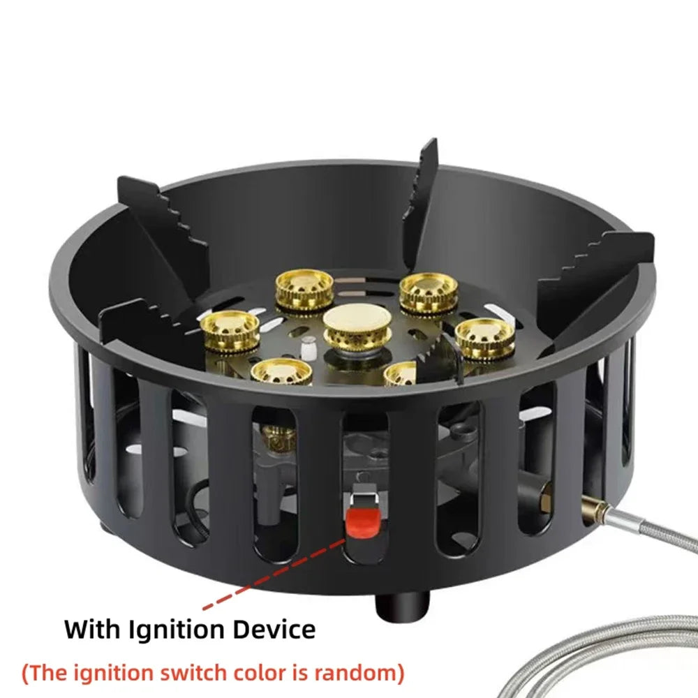 7-Core High-Power Camping Stove Gas Burner Black