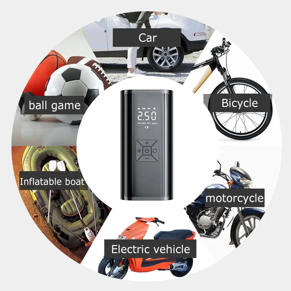 120W Wireless Handheld Air Compressor Portable Digital Tire Inflator Black