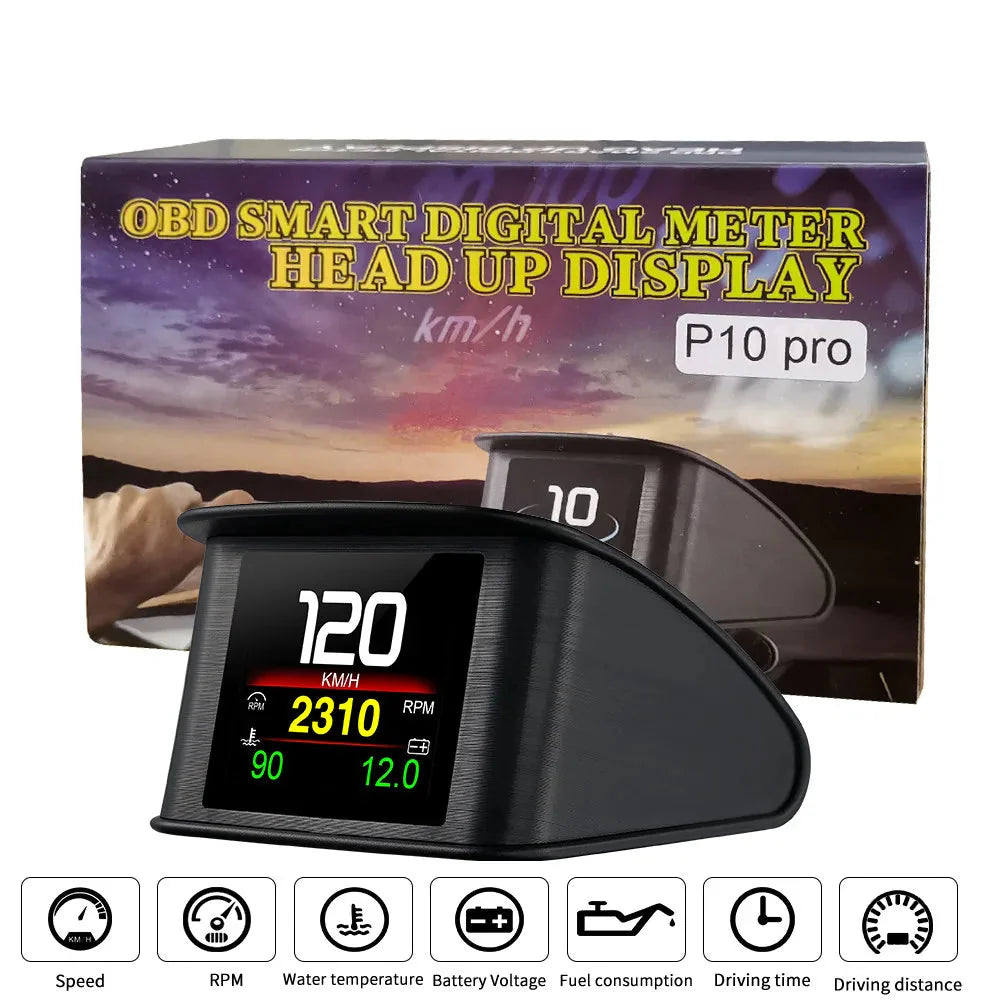 P10 Pro Head Up Display HUD OBD2 Digital On Board Black