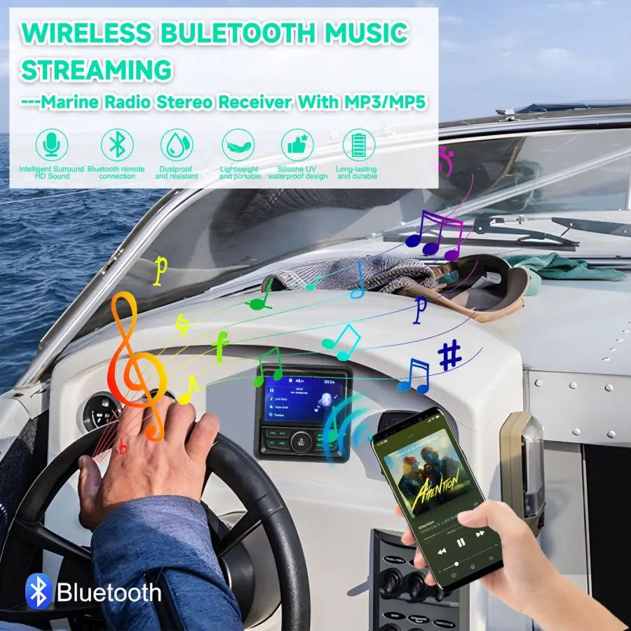 Waterproof Bluetooth Marine Stereo Radio