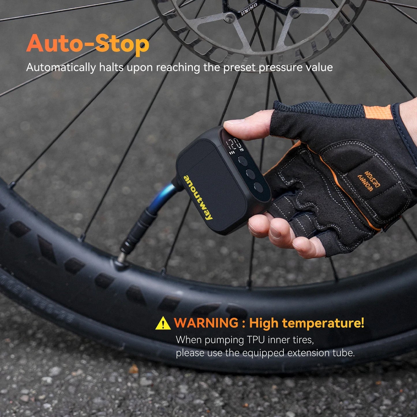 Pro Mini Electric Bike Pump Cordless Tire Inflator with Digital Screen Black