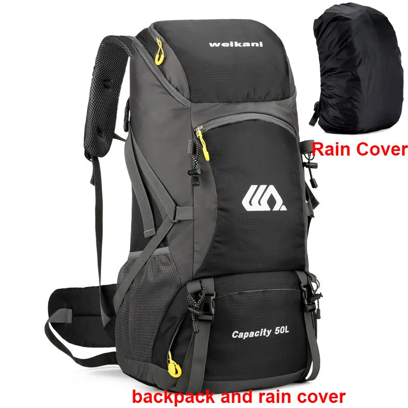 50L Waterproof Travel Backpack Rucksack Black