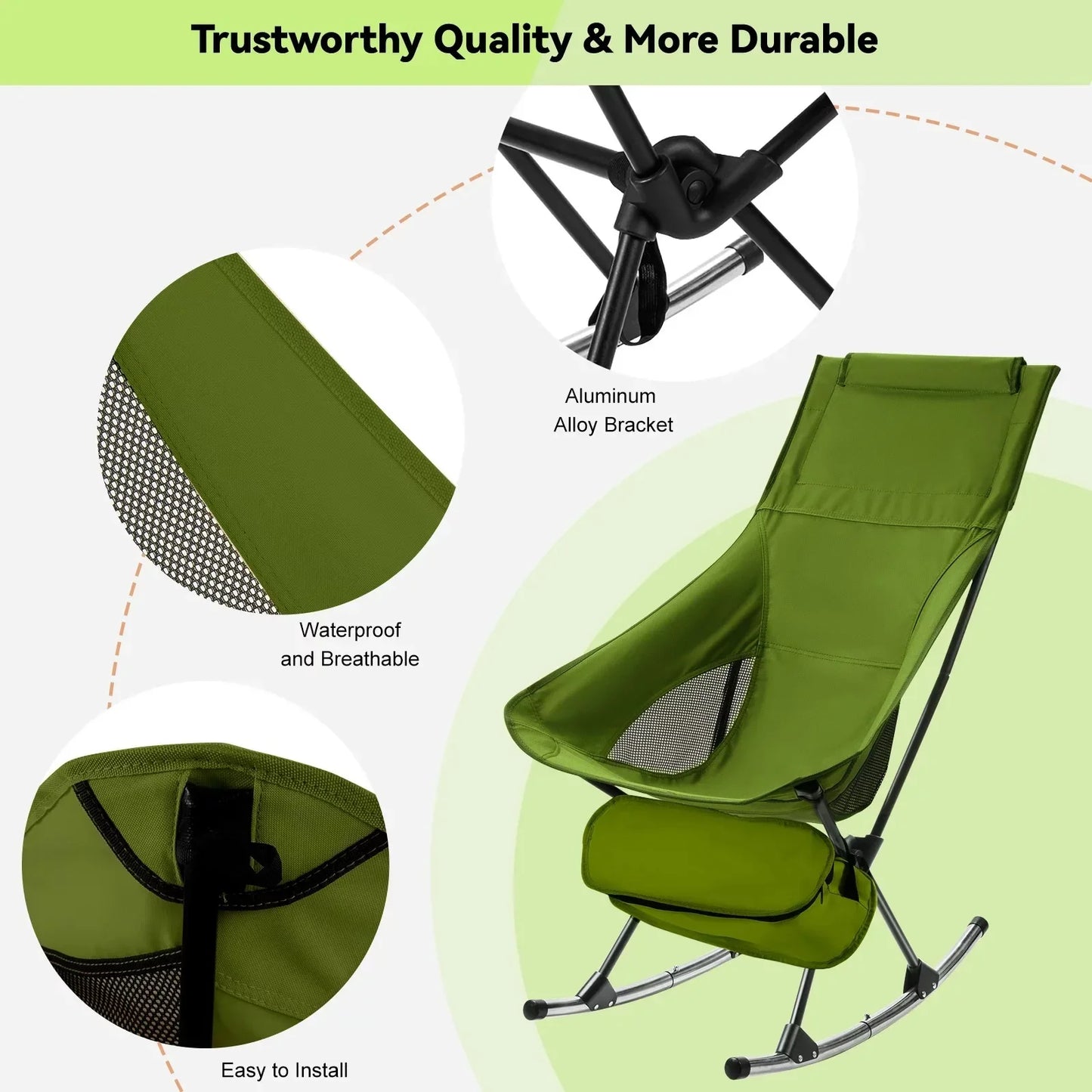 Foldable Camping Rocking Chair Green