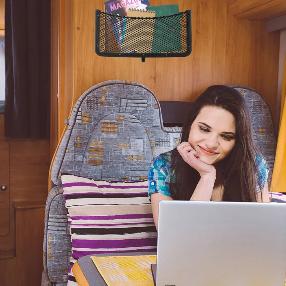 4PCS Framed Car Mesh Storage Net Bags 36x18CM Organizer Pockets Black