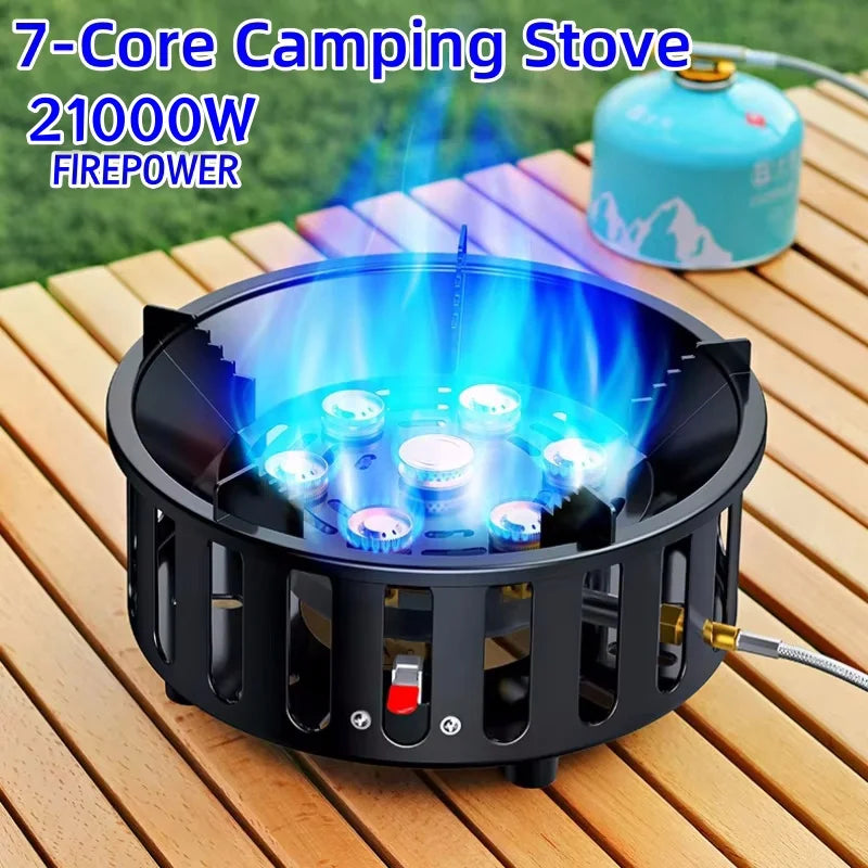 7-Core High-Power Camping Stove Gas Burner Black