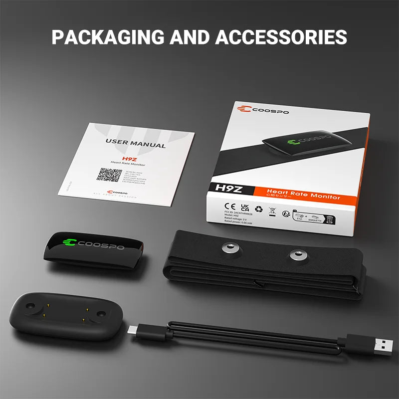 Rechargeable Heart Rate Monitor Chest Strap Bluetooth Black