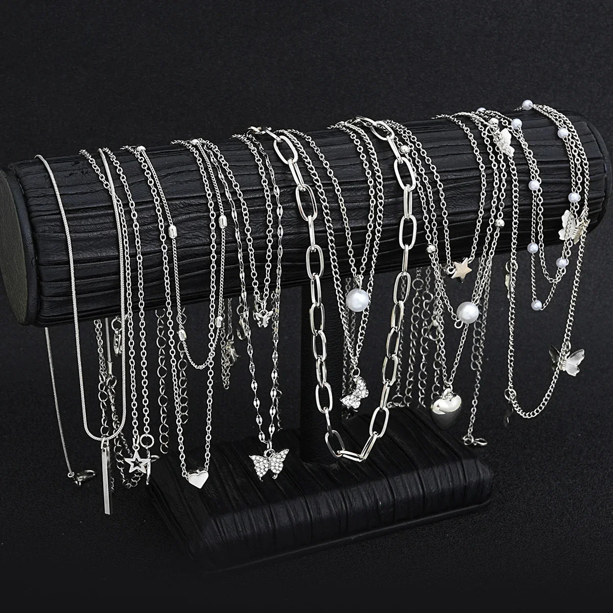 NNEOBA 13-Piece Womens Silver Necklace Set with Charms