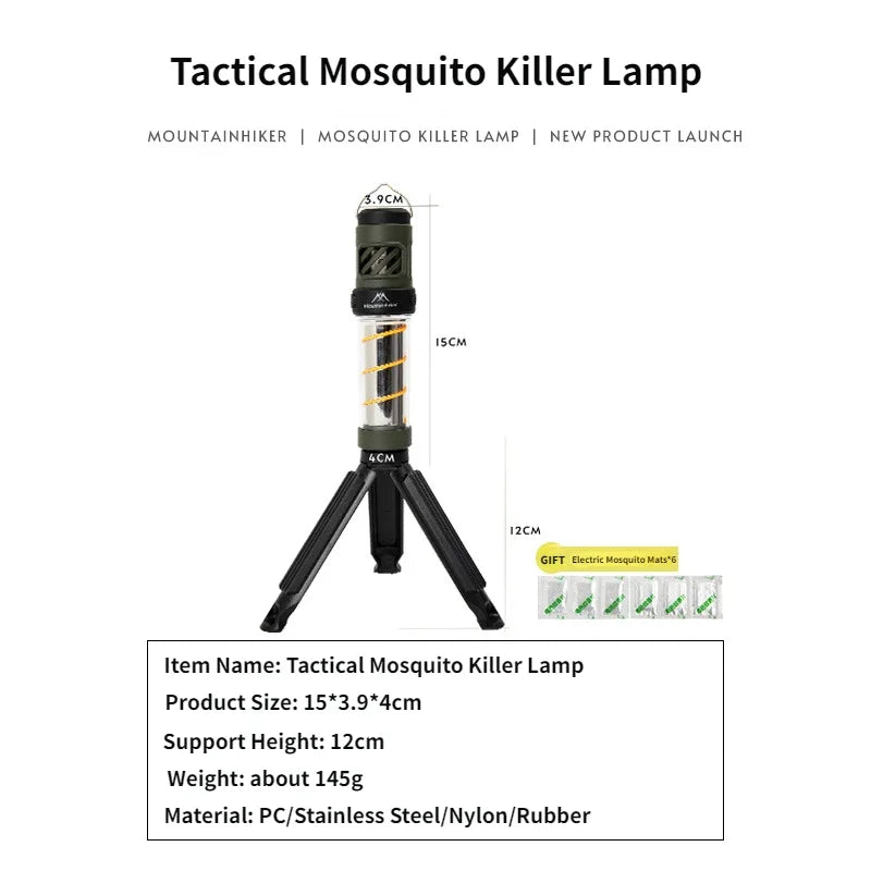 Tactical Outdoor Camping Mosquito Killer Lamp LED Flashlight Black