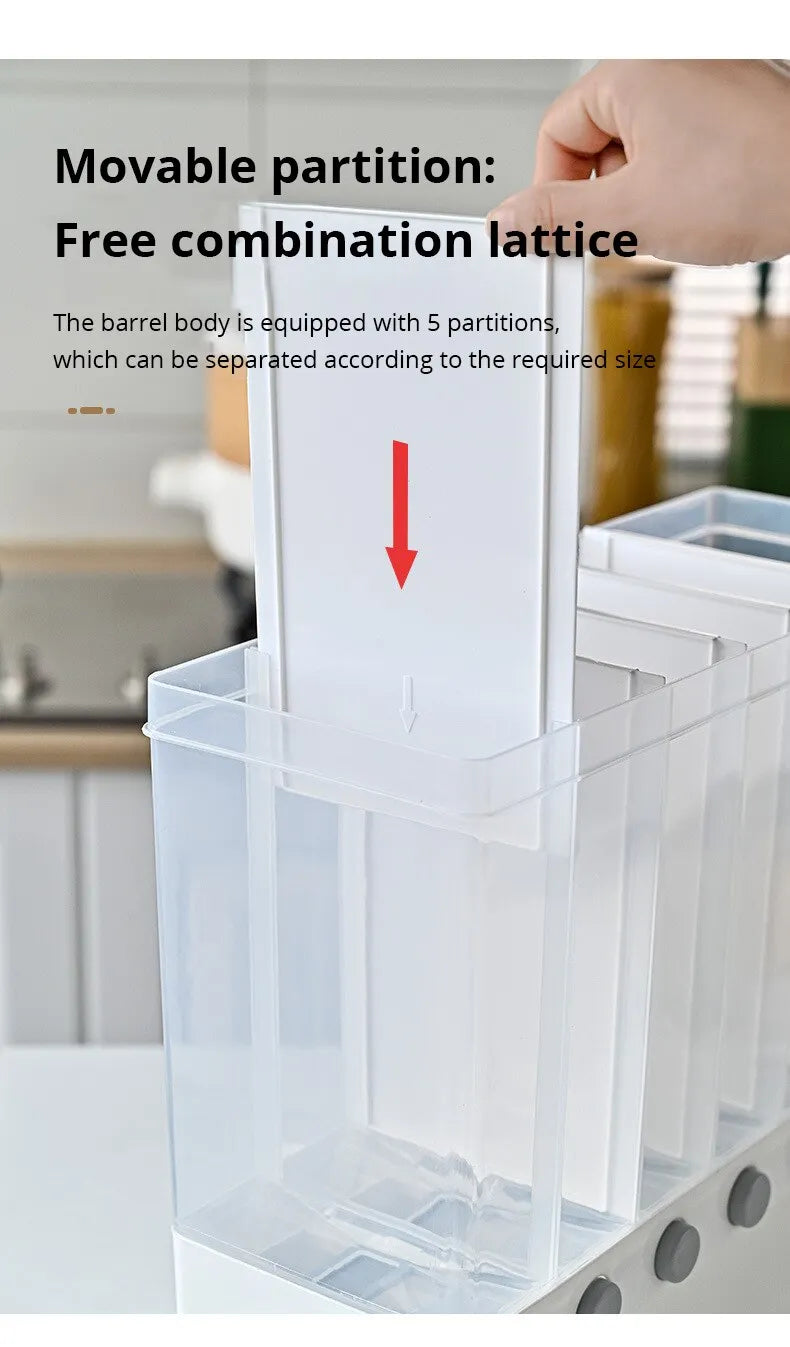 1pc Wall-Mounted Multi-Grid Food Dispenser - Large Capacity Rice Bucket