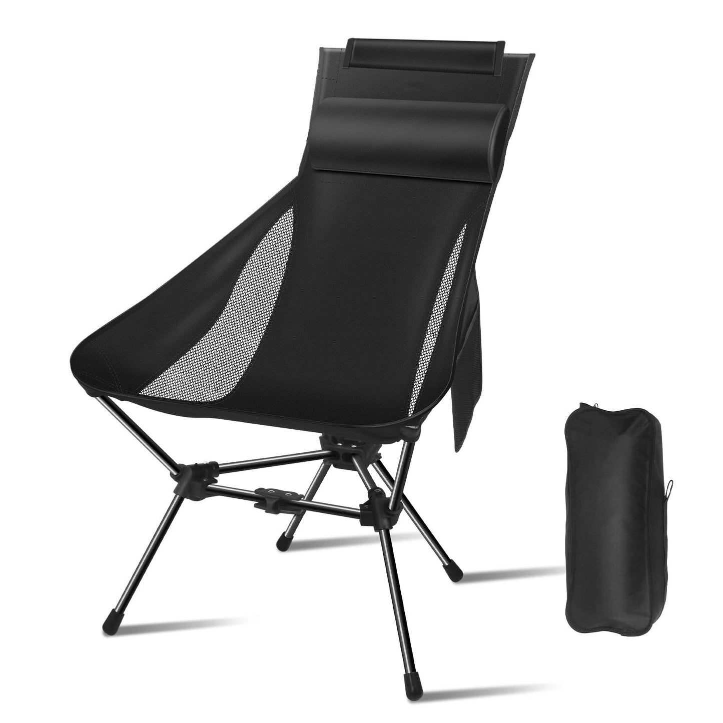 Portable Camping Chair with Headrest Black