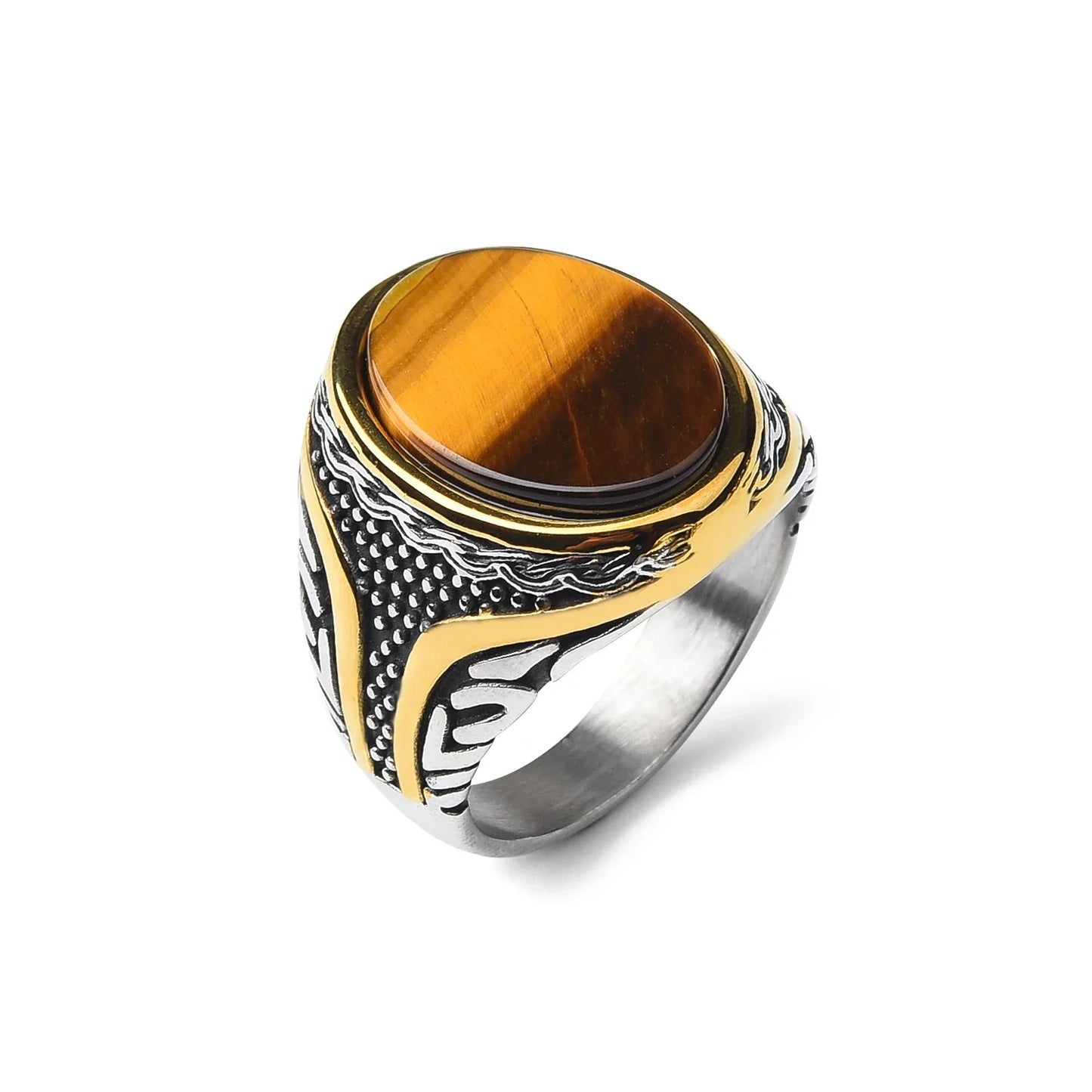 Stainless Steel Gemstone Rings for Men and Women (Tigerite)
