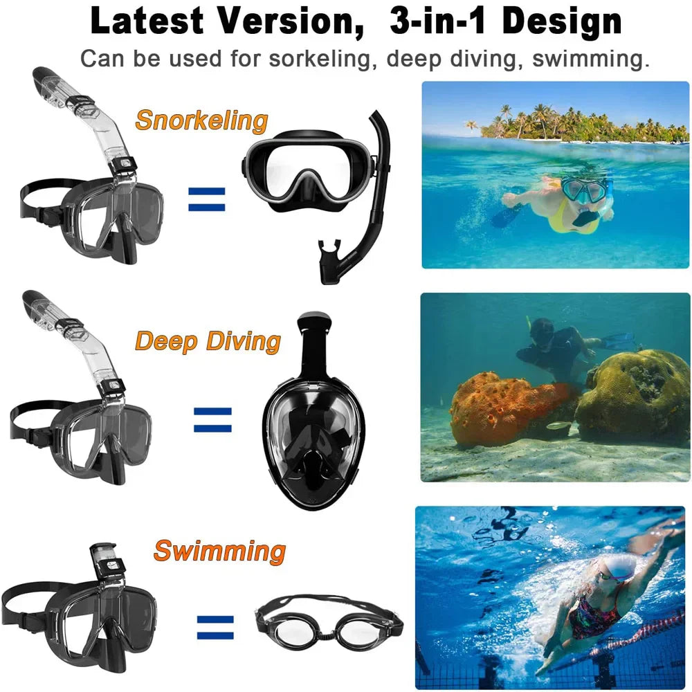 Snorkel Mask Set with Full Dry Top System