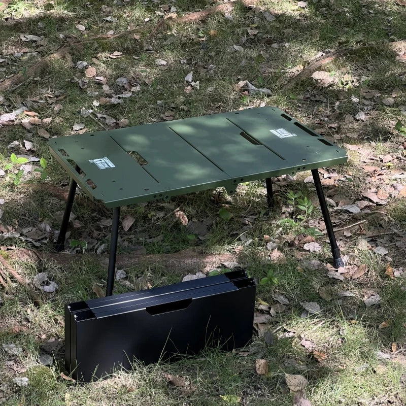 Lightweight Folding Camping Table with Side Furnace Rack Green
