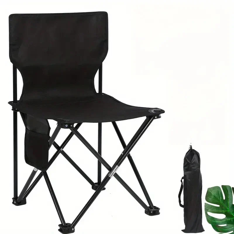 Foldable Camping Chair with Side Pocket Black