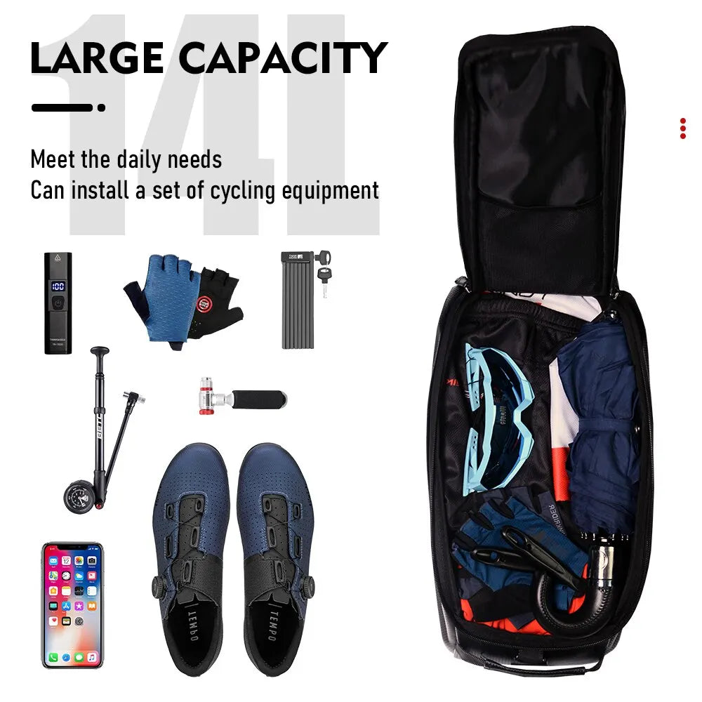 14L Bicycle Hard Shell Hunch Waterproof PU Bike Tail Bag Black