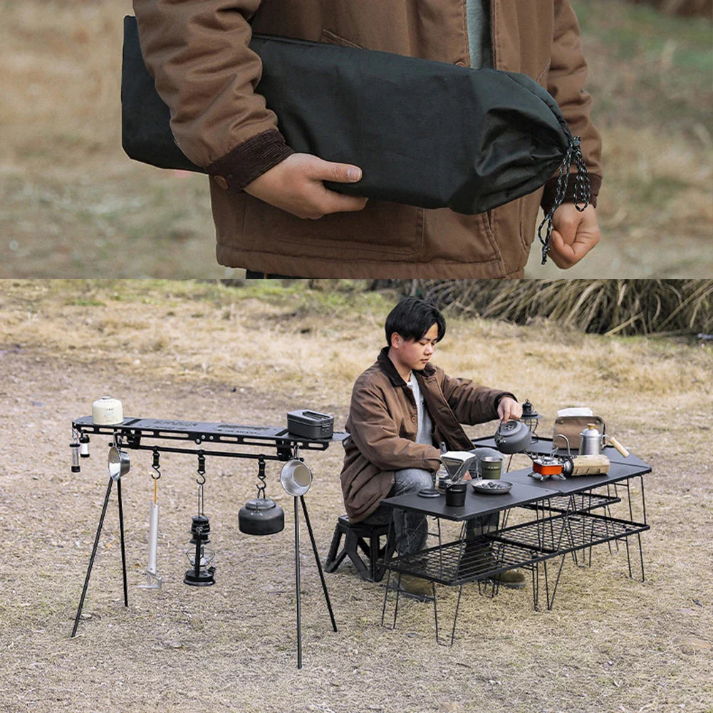 Foldable Camping Tripod Top Plate Rack Black