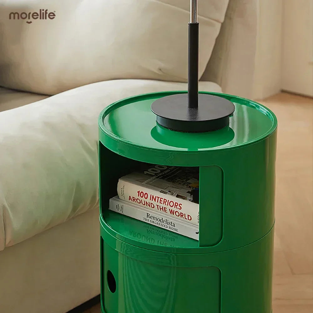 Minimalist Green Nightstands - Mid Century Round Coffee Tables with Storage