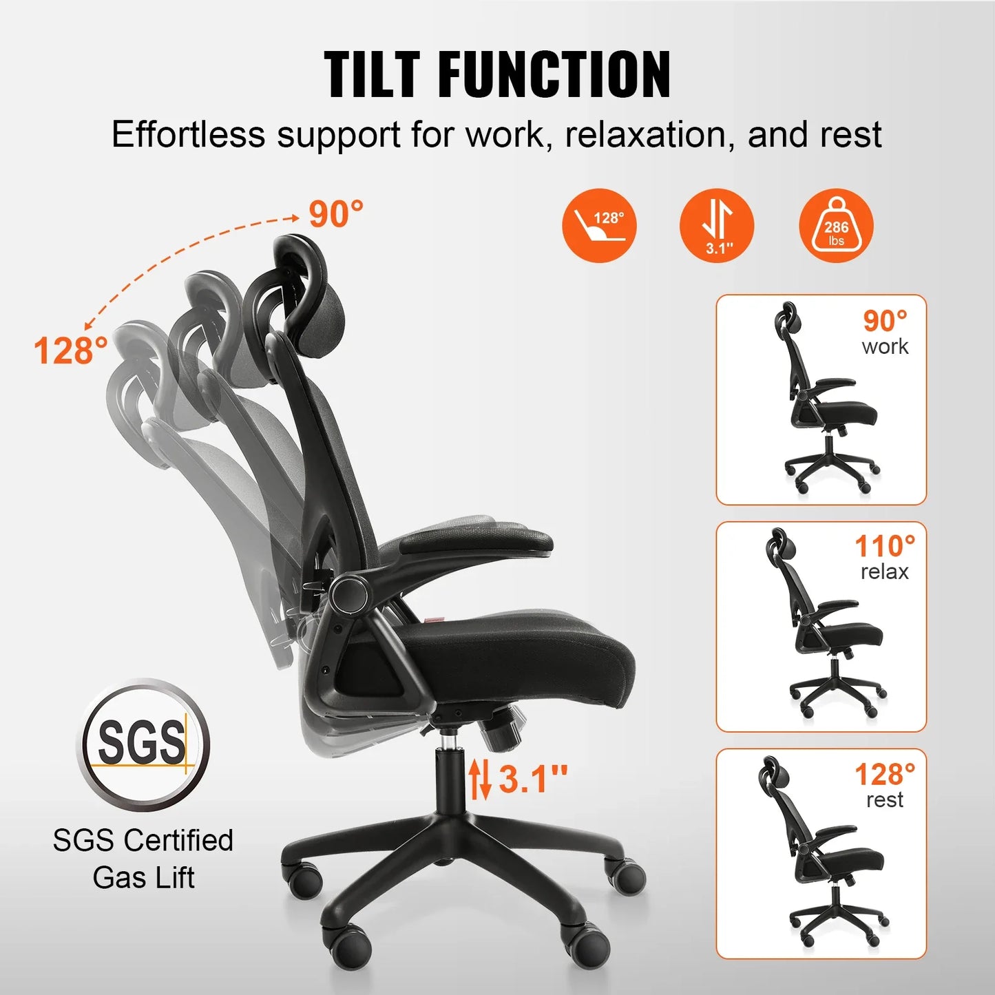 Ergonomic Office Chair with Adjustable Lumbar Support Angle and Height Adjustable