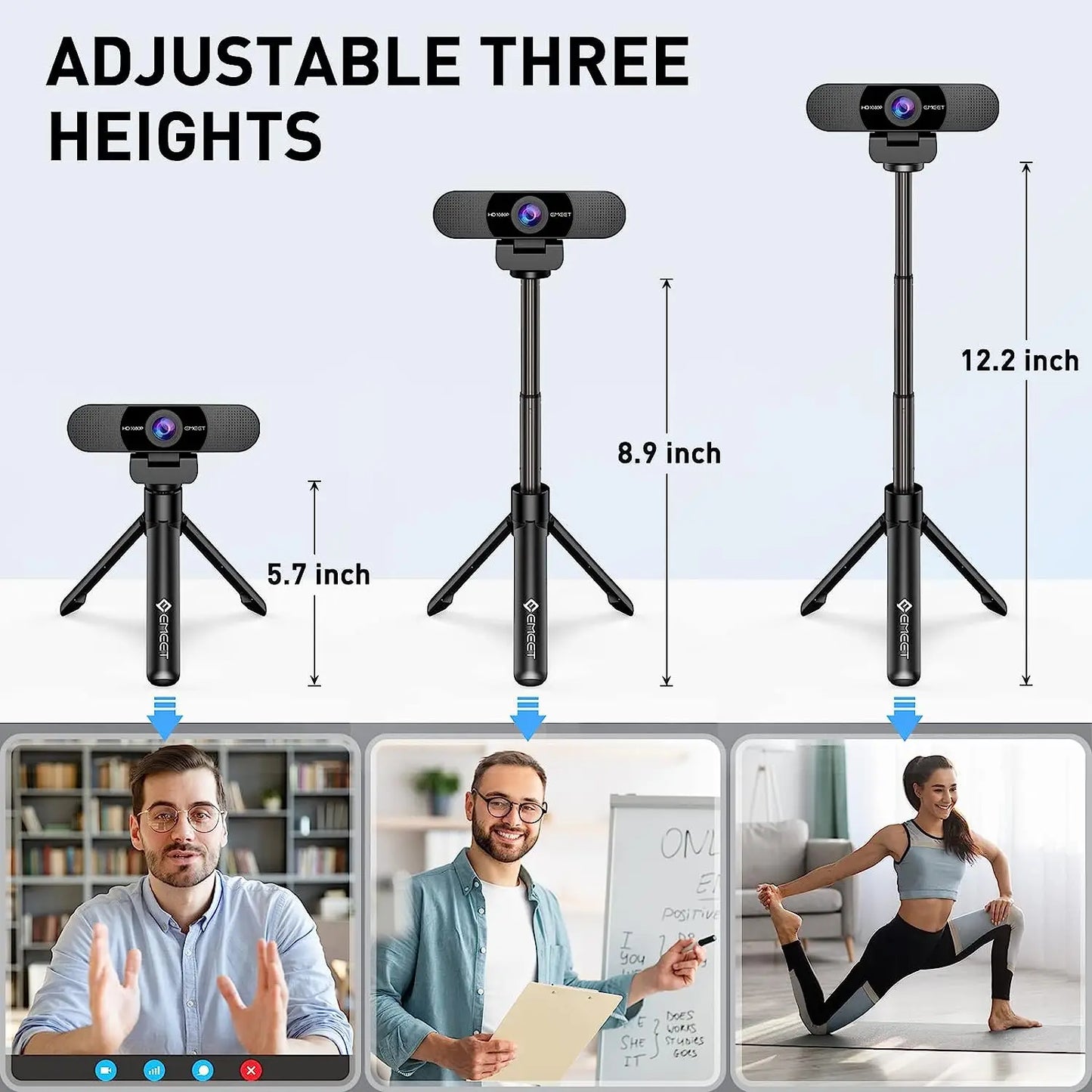 1080P HD USB Webcam Dual Noise-Canceling Mics Black