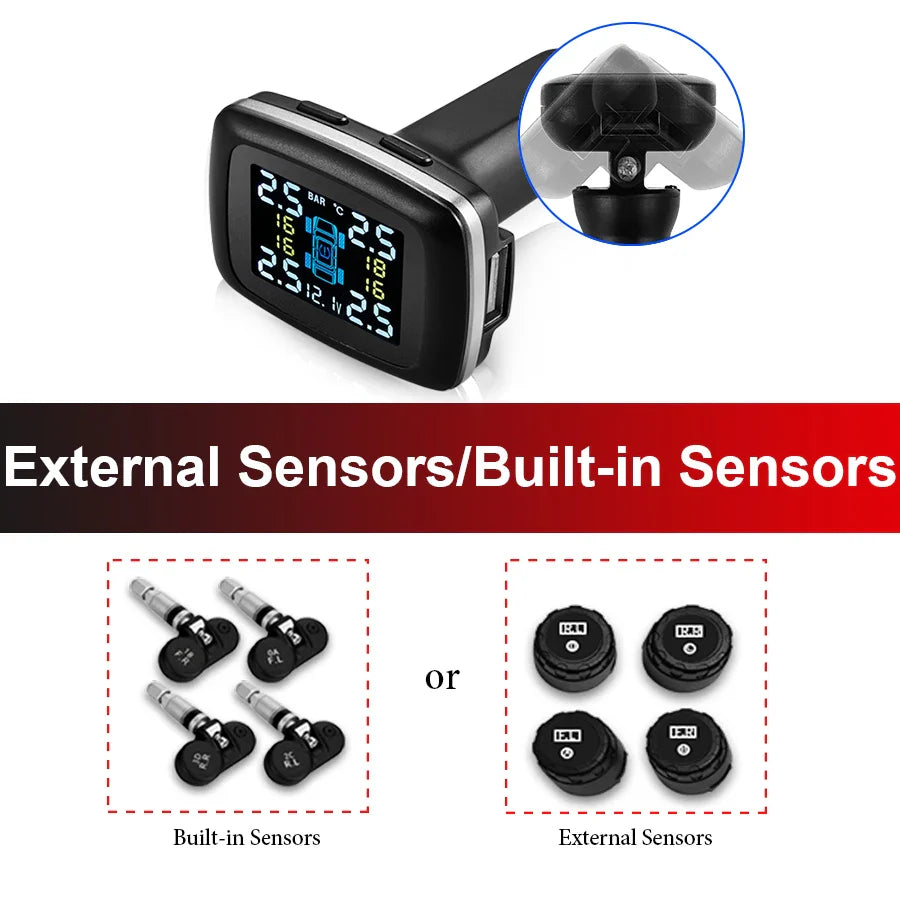 Smart USB Wireless Tire Pressure Monitoring System with Solar Charging Black