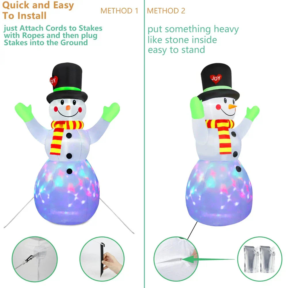 2.4m Rotating Snowman Inflatable Christmas Decoration with LED Lights