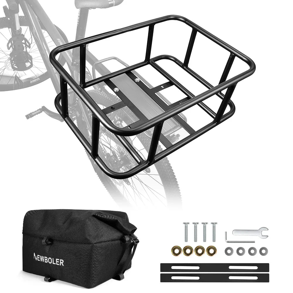 Rear Bike Basket with Waterproof Bag Metal Rear Rack Carrier Black