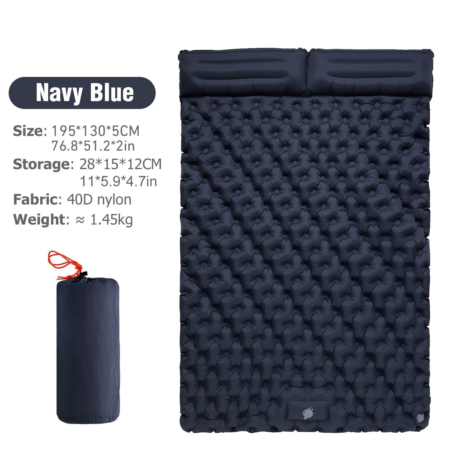 Inflatable Sleeping Pad Air Mattress with Built-in Pillow Pump Navy Blue