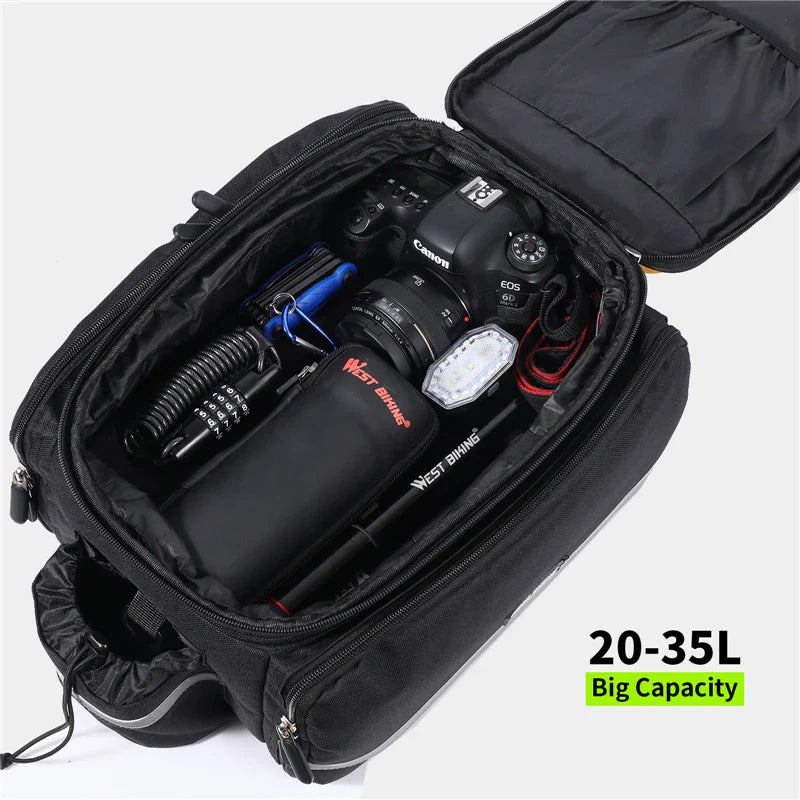 3-in-1 Waterproof Bike Trunk Bag Canvas Travel Luggage Black
