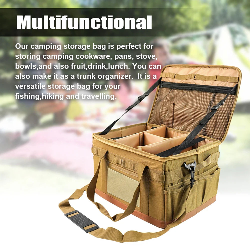 Zipper Camping Storage Bag Anti-Crash Organizer Khaki