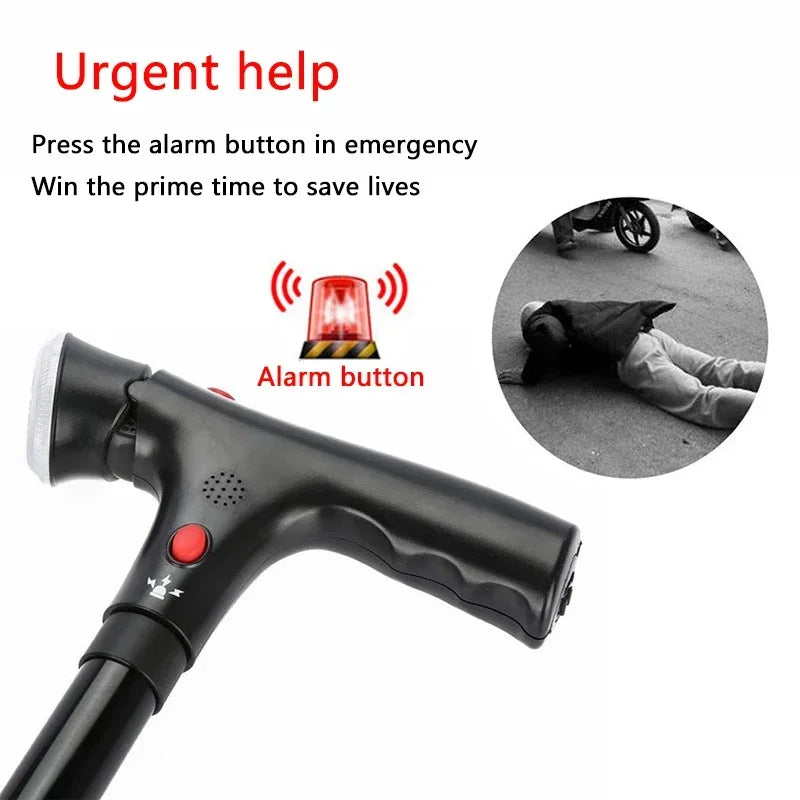 Collapsible Telescopic Folding Cane with LED Light and Alarm