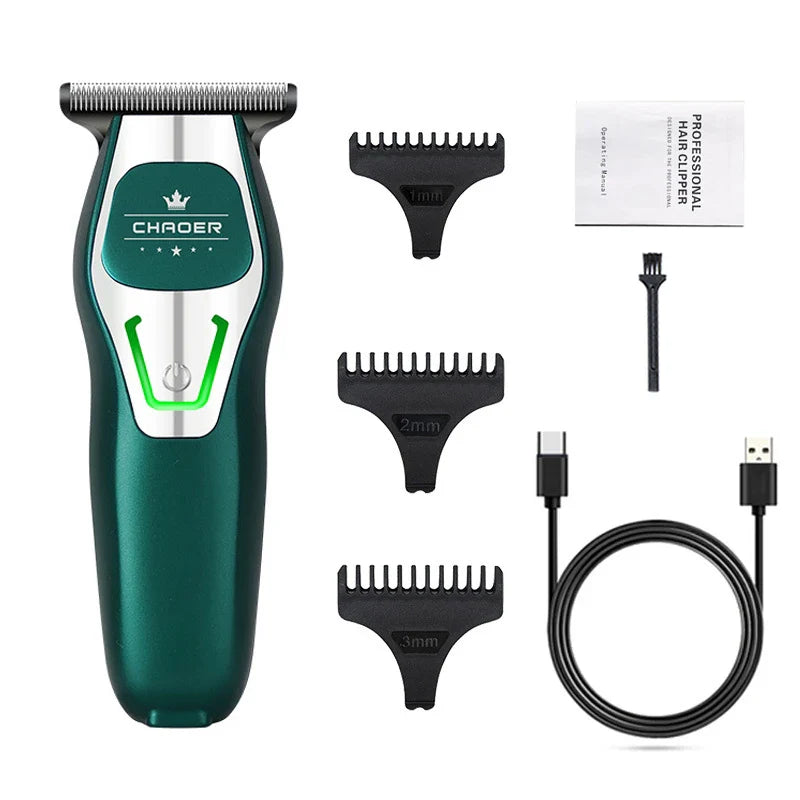 Professional Cordless Hair Clipper T Blade 0mm Bald Trimmer Green