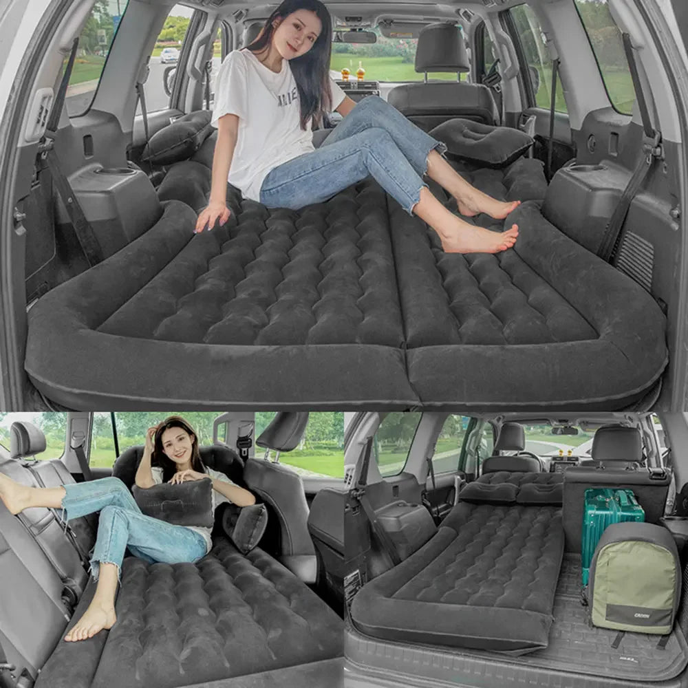 Portable Inflatable Car Air Mattress with Pillows Air Pump  Black