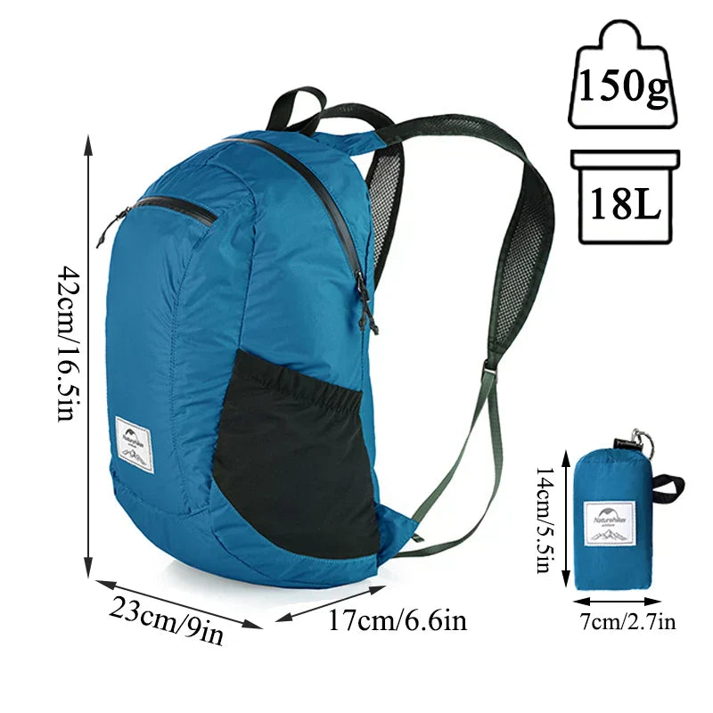 Ultralight 18L Foldable Waterproof Hiking Backpack - Blue