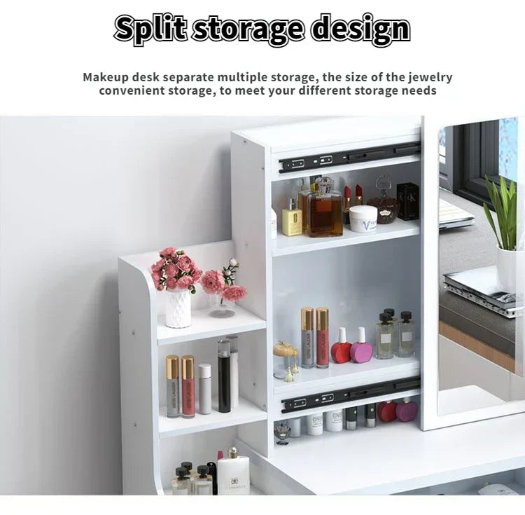 Elegance in Simplicity: White Dressing Table Set with Sliding Mirror & Ample Storage