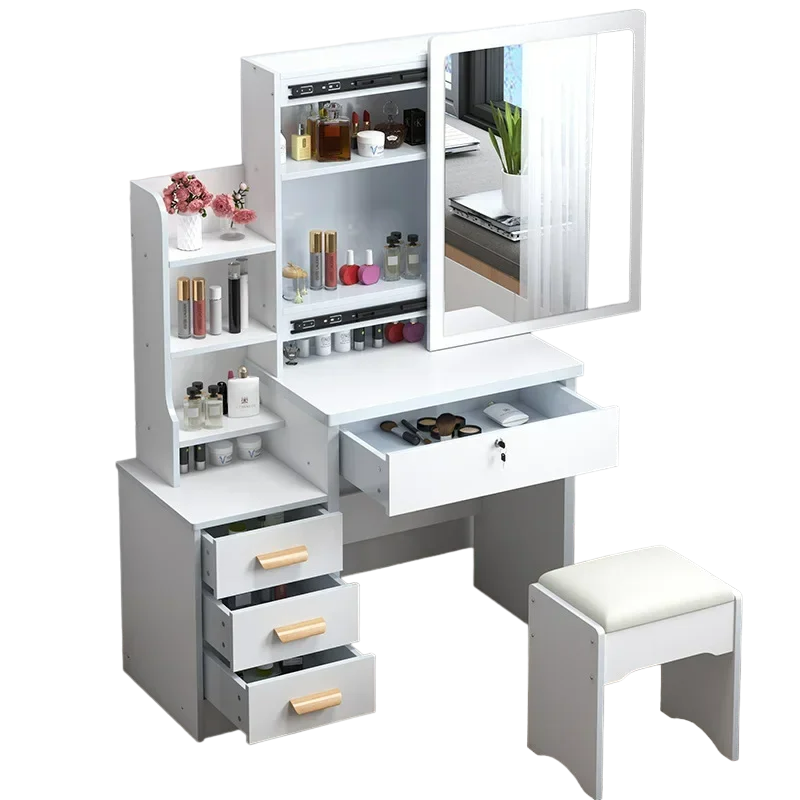 Elegance in Simplicity: White Dressing Table Set with Sliding Mirror & Ample Storage