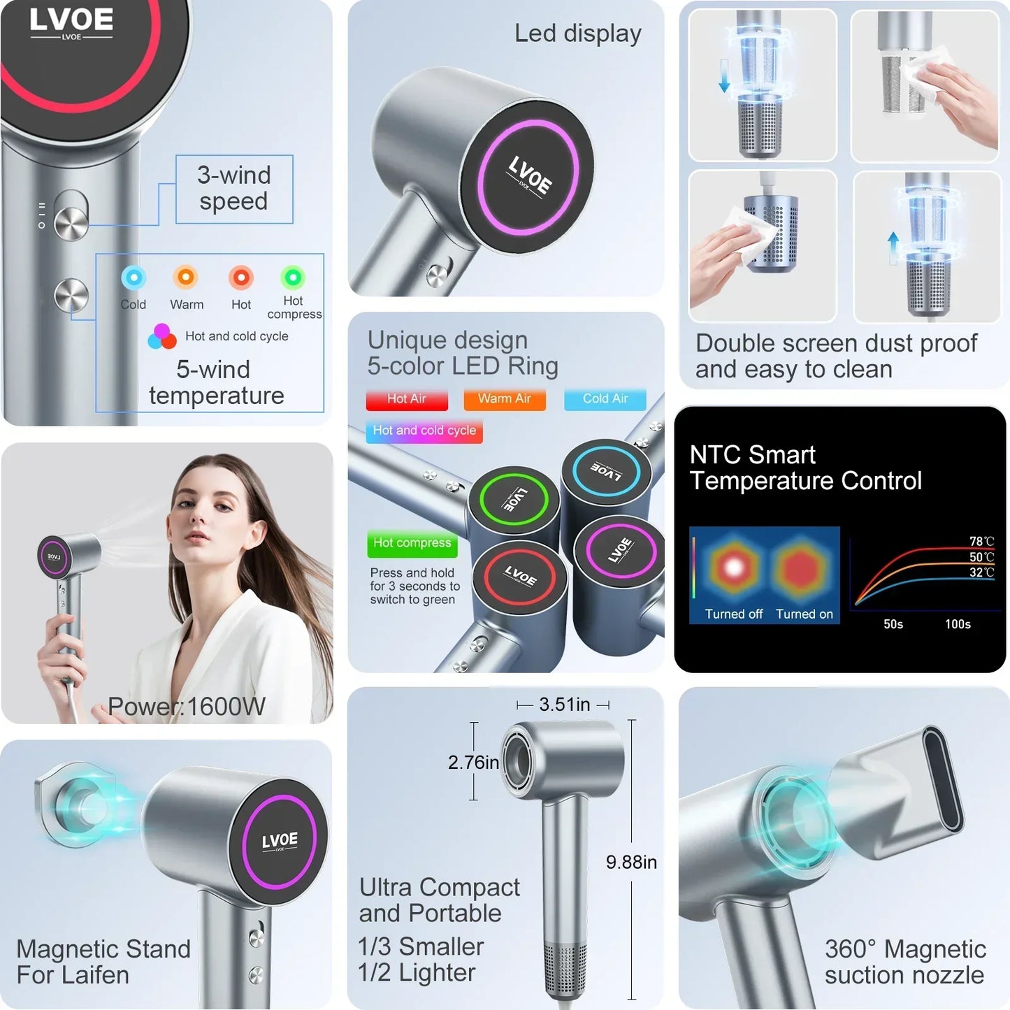 Professional High-Speed Hair Dryer 1600W