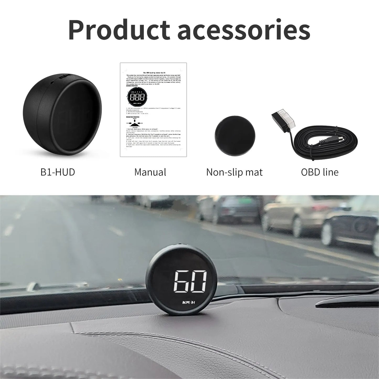 AD B1 HeadUp Display HUD OBD2 Speedometer Gauge Black