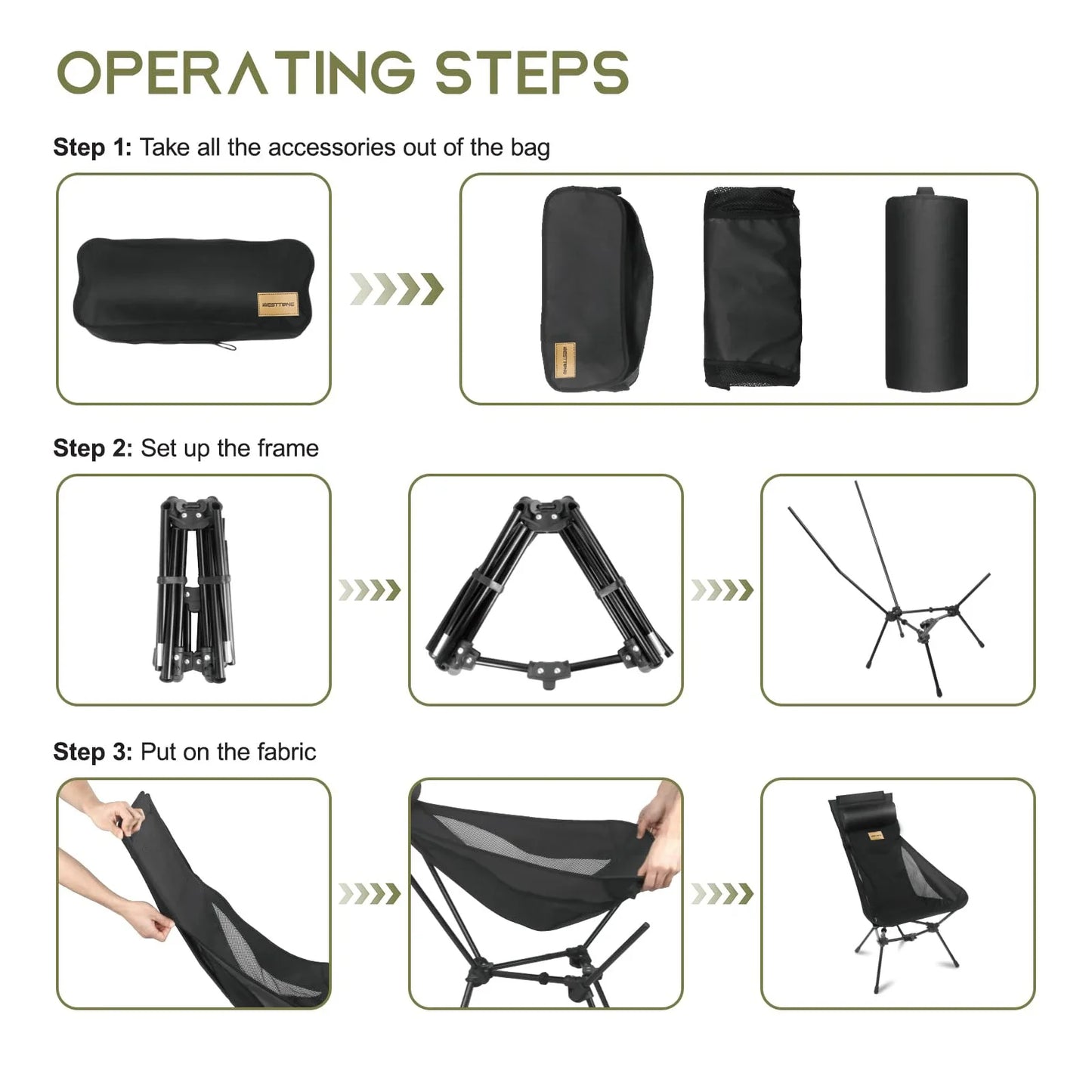 Portable Camping Chair with Headrest Black