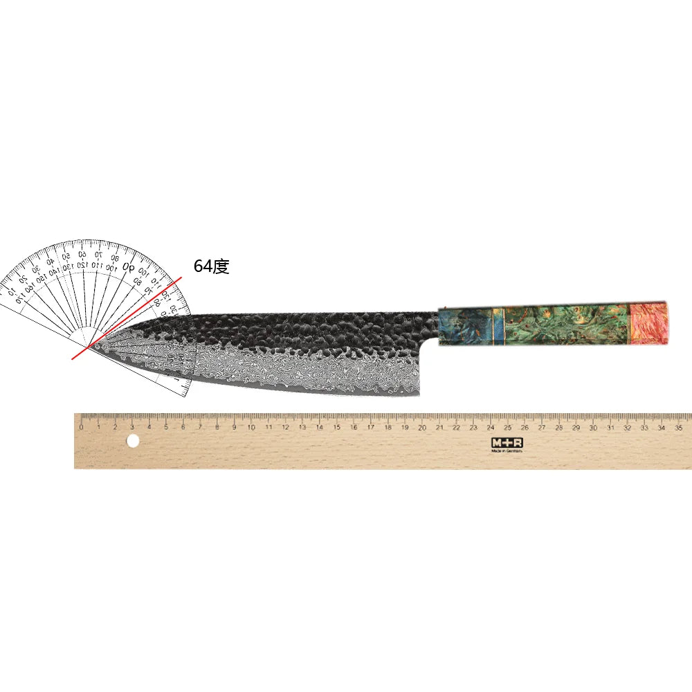 8-Inch Forged Damascus Steel Chef Knife Custom Stainless Blade Green