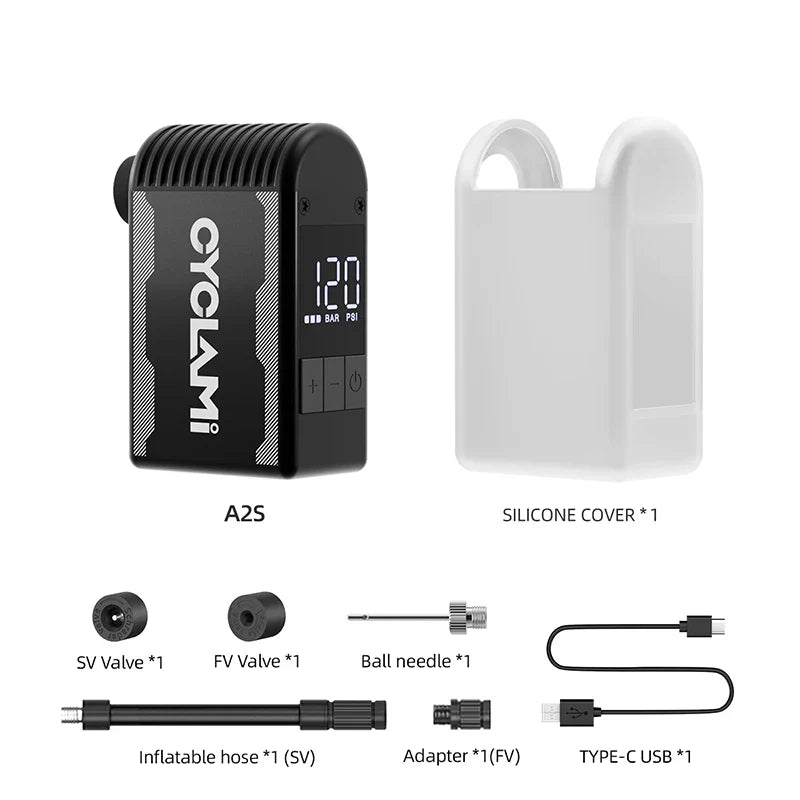 Bike Pump 120 PSI Cordless Air Inflator with Presta Schrader Black