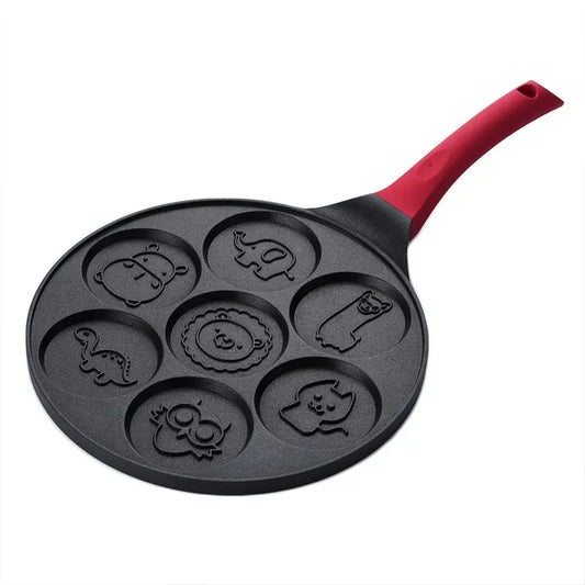 Seven-Hole Animal Face Pancake Frying Pan Non-Stick Black