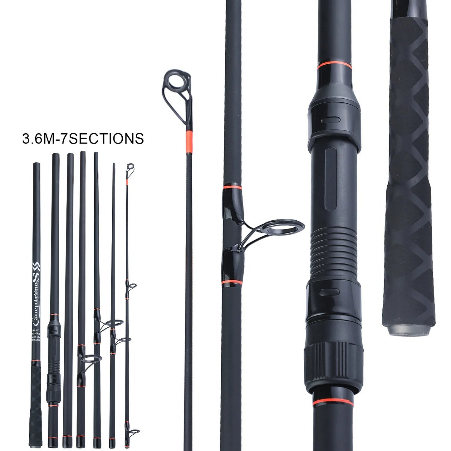 3.6M Portable Carbon Fiber Carp Spinning Rod Black