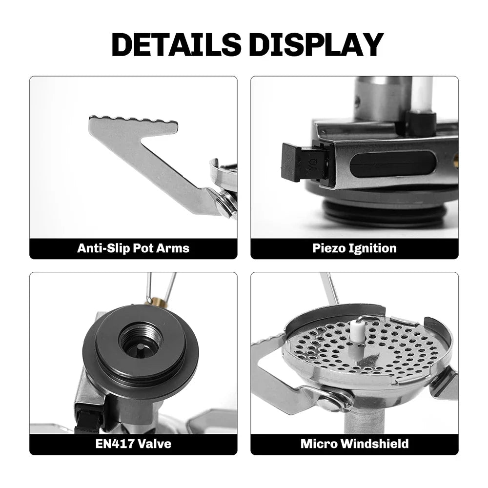 Camping Stove with Piezo Ignition Propane Butane Gas Burner Silver