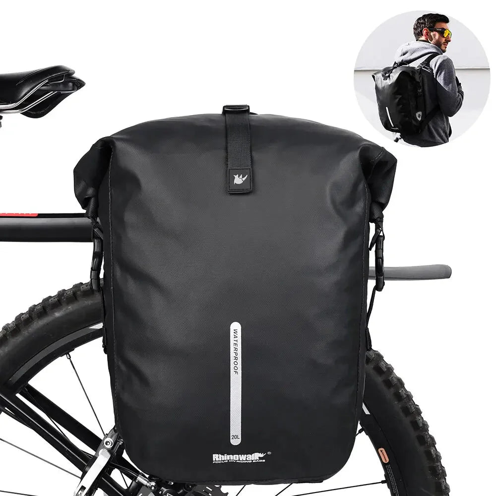 20L Waterproof Bike Pannier Rack Cycling Bag Black