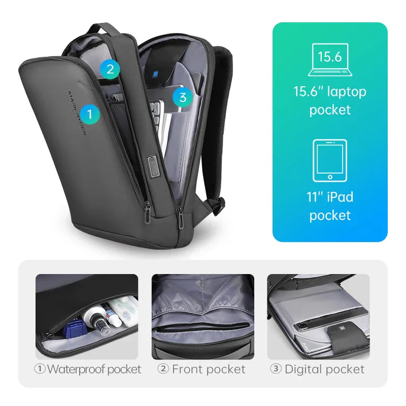 Streamlined Black Minimalist Hard Shell Laptop Backpack