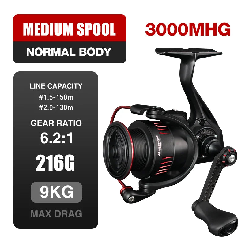 Ultralight Carbon Fiber Spinning Reel 9kg Max Drag Black