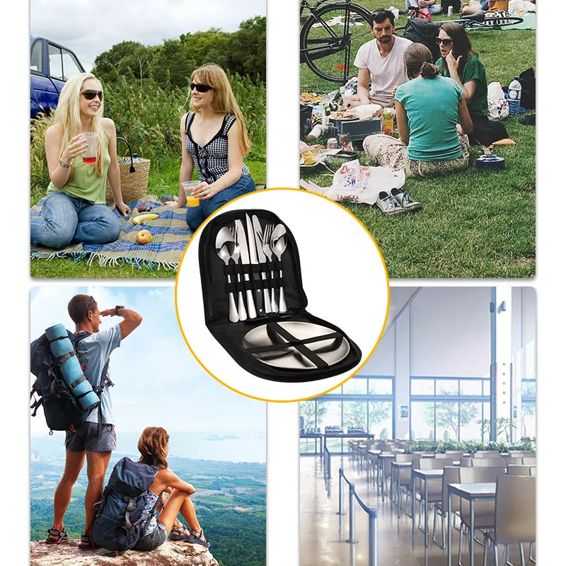 20-Piece Steel Outdoor Camping Cutlery Set Silver